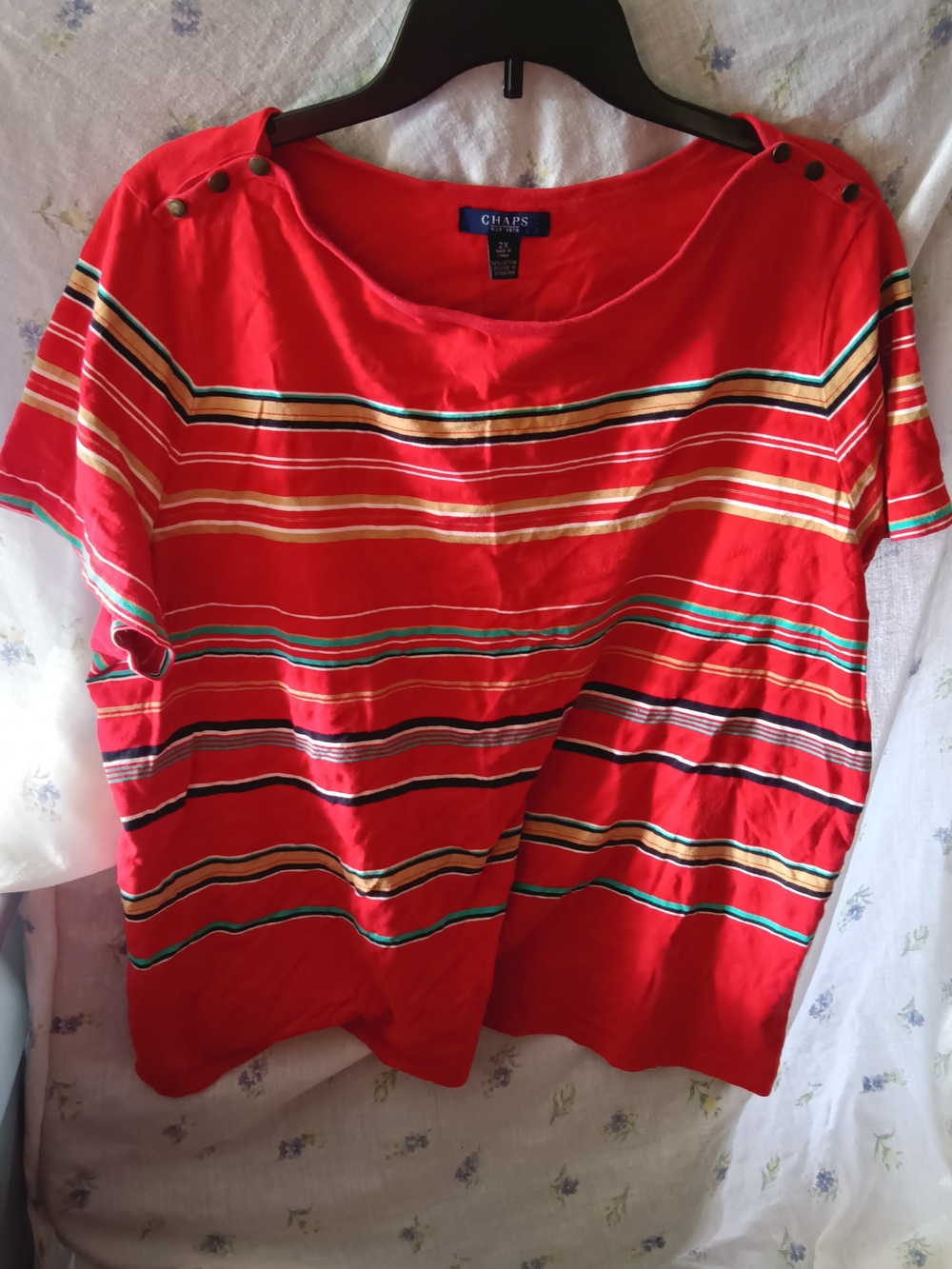 Chaps Red Striped Short Sleeve Top